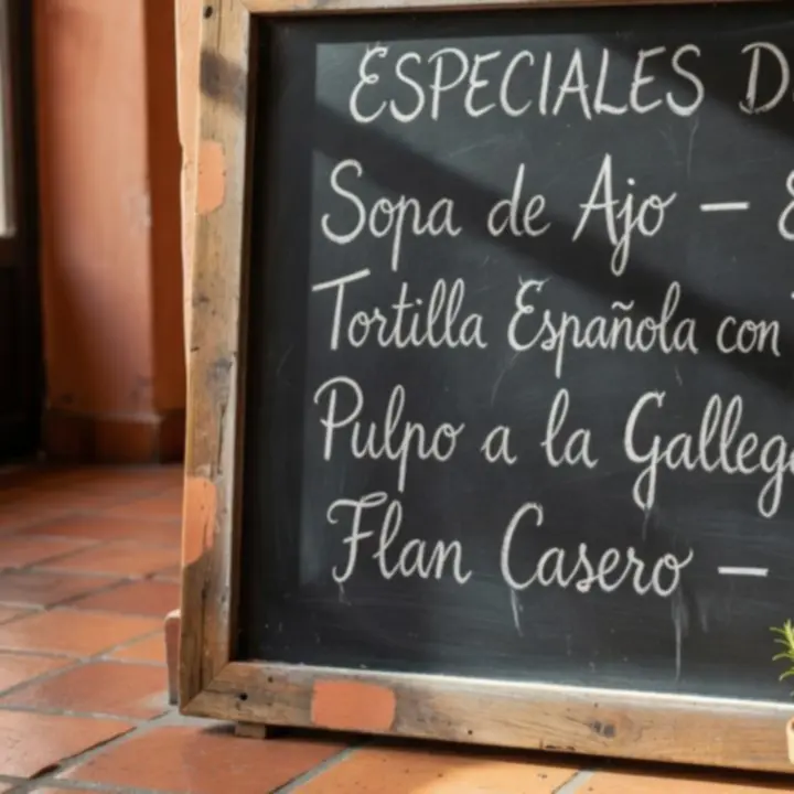 Detalle de la pizarra de especiales del día escrita a mano