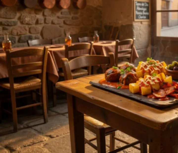 Tabla de tapas tradicionales servida al atardecer